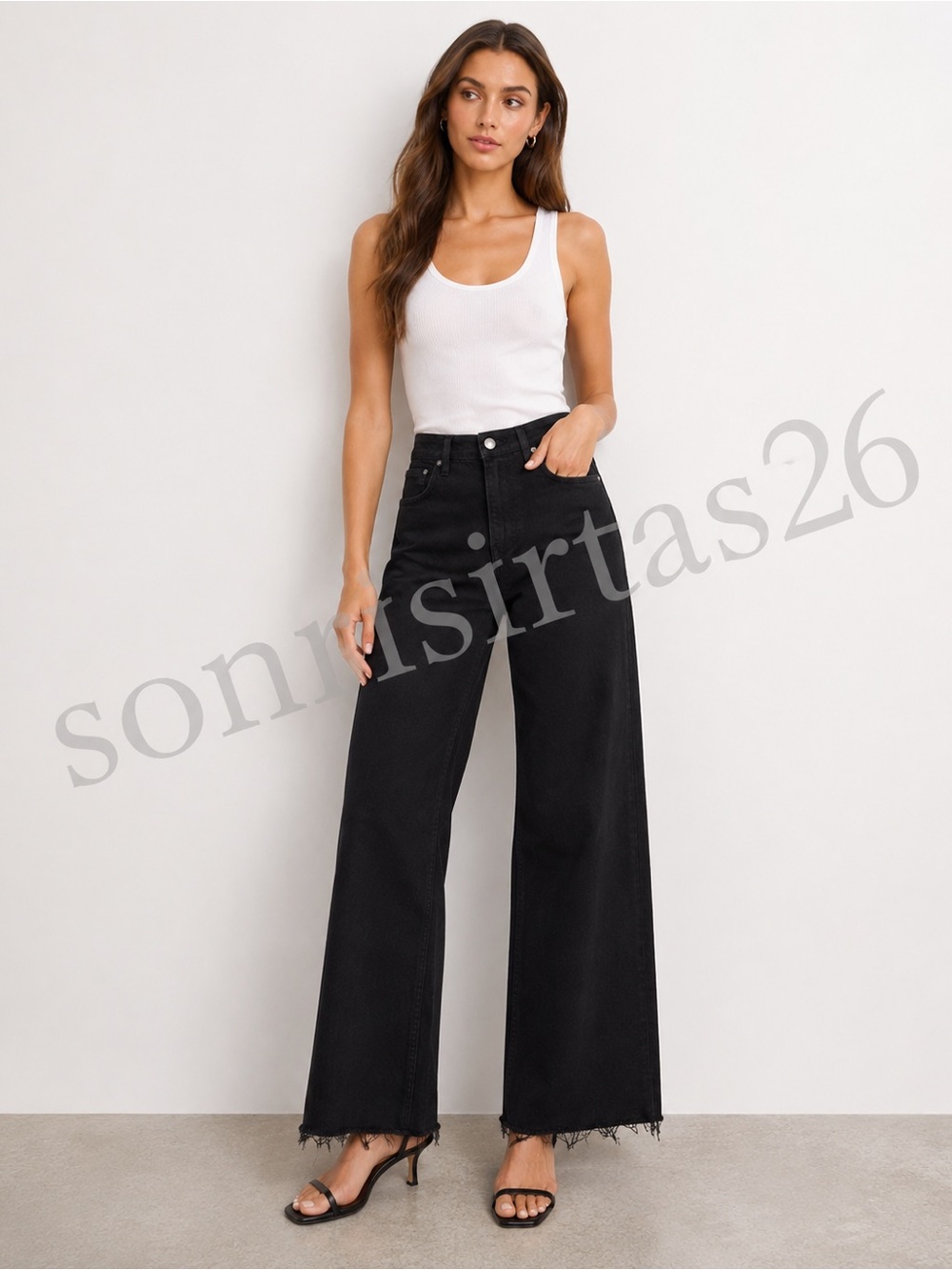 Reformation Wide Leg Slouchy Stretch Flood Stretch Denim Jeans Size 24 Black